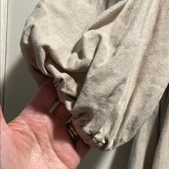 For Cynthia Tan Mini Dress with Puff Sleeves and Crew Neck Rounded Bottom Detail - Picture 3 of 15